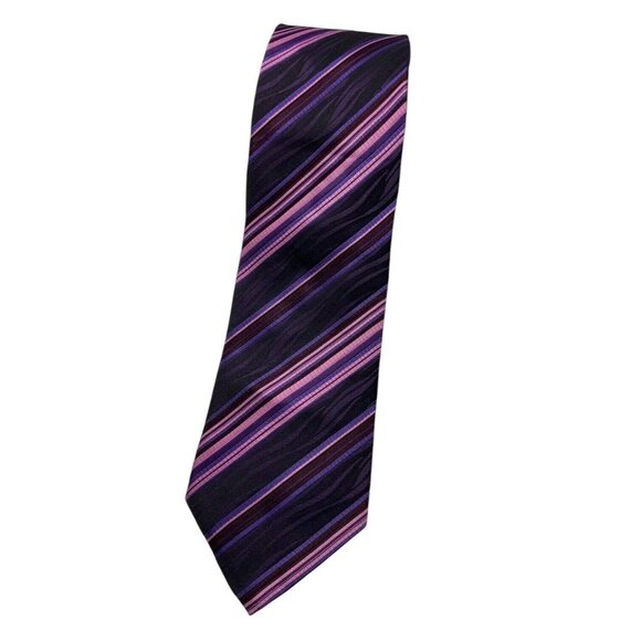 PROFUOMO Men's 100% Silk Necktie LUXURY Tie Purple Pink Striped W:3.7" EUC - Picture 1 of 4